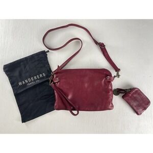 Wanderers Travel Co Red Crossbody Purse Multi Zip Small Wallet Dust Bag Leather